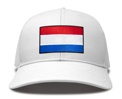 International Tie Netherlands Flag Hat for Men and Women - Adjustable Snapback Trucker Baseball Cap (All White)