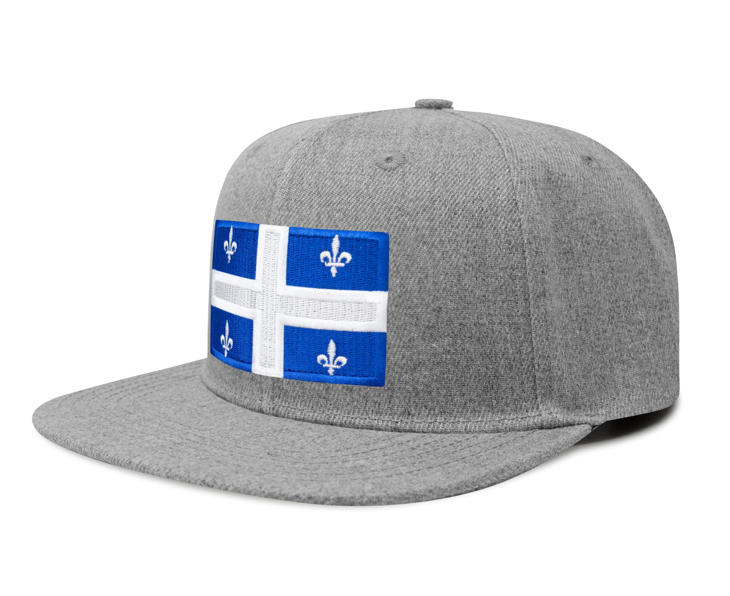 International Tie State Hat for Men and Women, Adjustable Snapback Trucker Baseball Cap with Embroidered Patch (Quebec, Grey Flatbill)