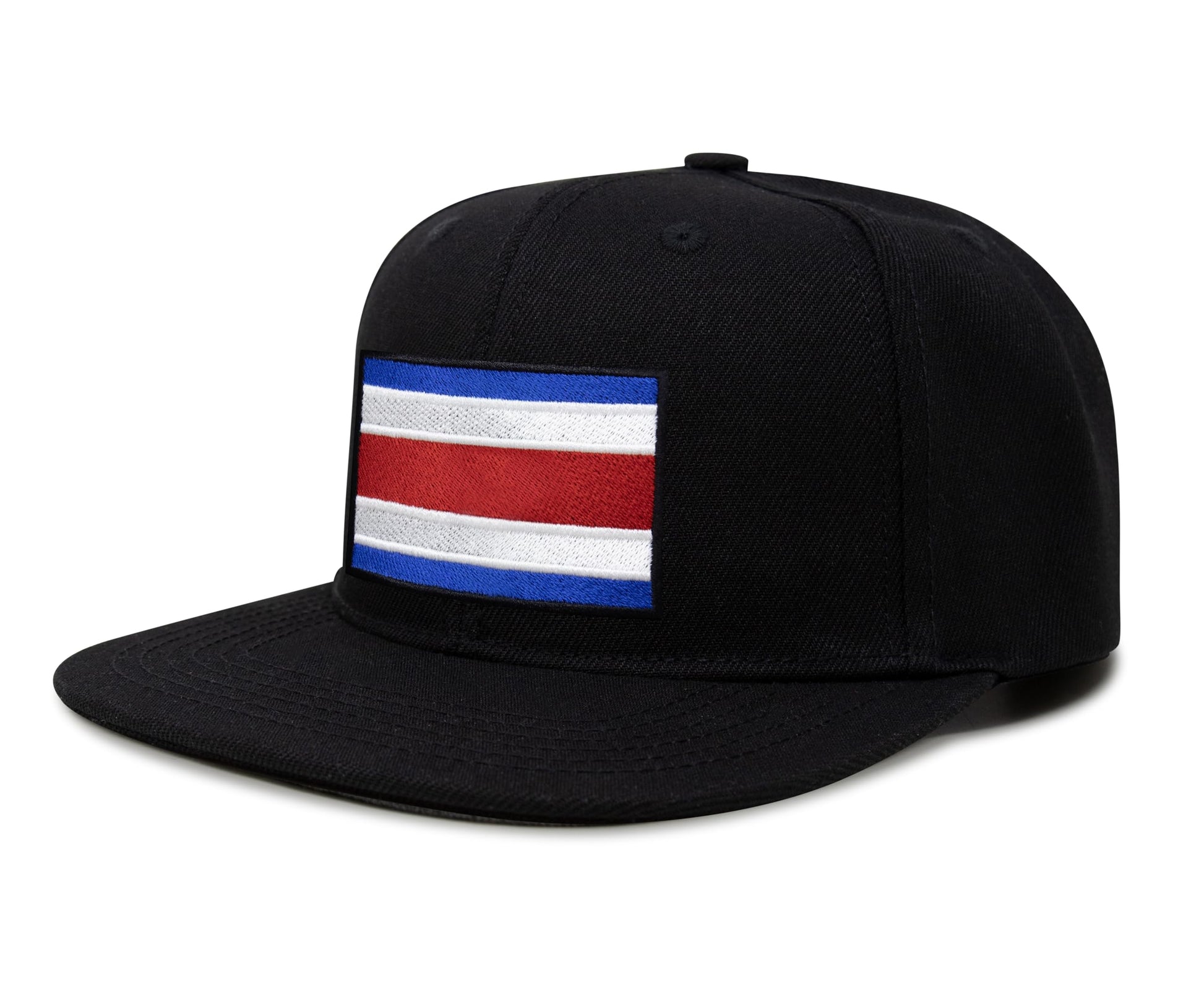 International Tie Country Hat for Men and Women, Adjustable Snapback Trucker Baseball Cap with Embroidered Patch (Costa rica, Black Flatbill) - International Tie