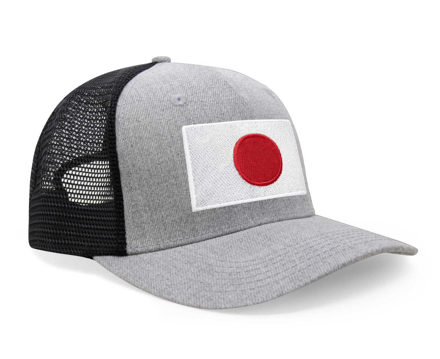 International Tie Country Hat for Men and Women, Adjustable Snapback Trucker Baseball Cap with Embroidered Patch (Japan, Grey Black) - International Tie