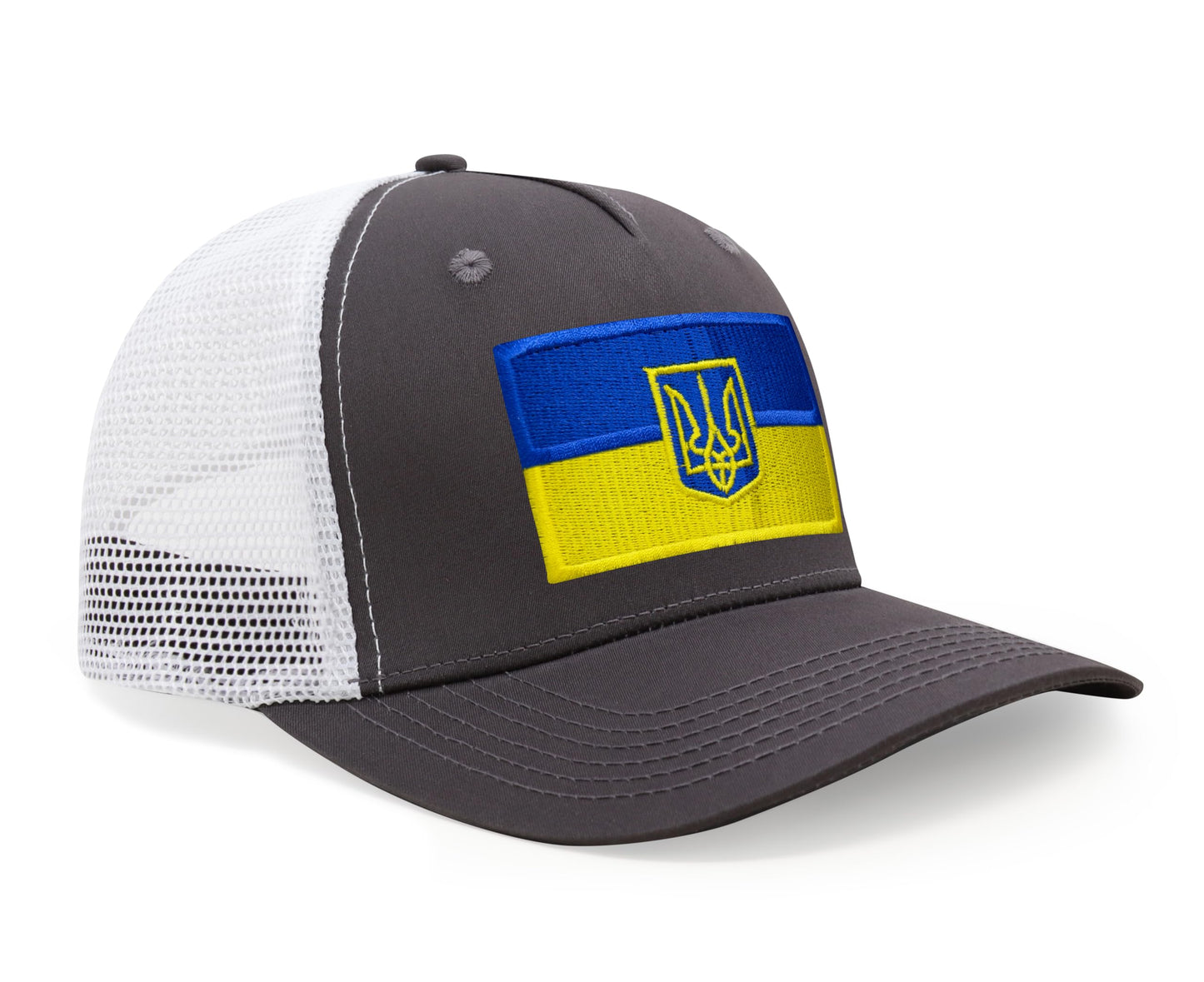 International Tie Country Hat for Men and Women, Adjustable Snapback Trucker Baseball Cap with Embroidered Patch (Ukraine, Grey White)