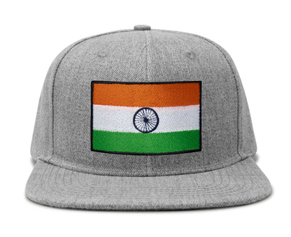 International Tie Indian Flag Hat for Men and Women - Adjustable India Snapback Trucker Baseball Cap (Grey Flatbill)