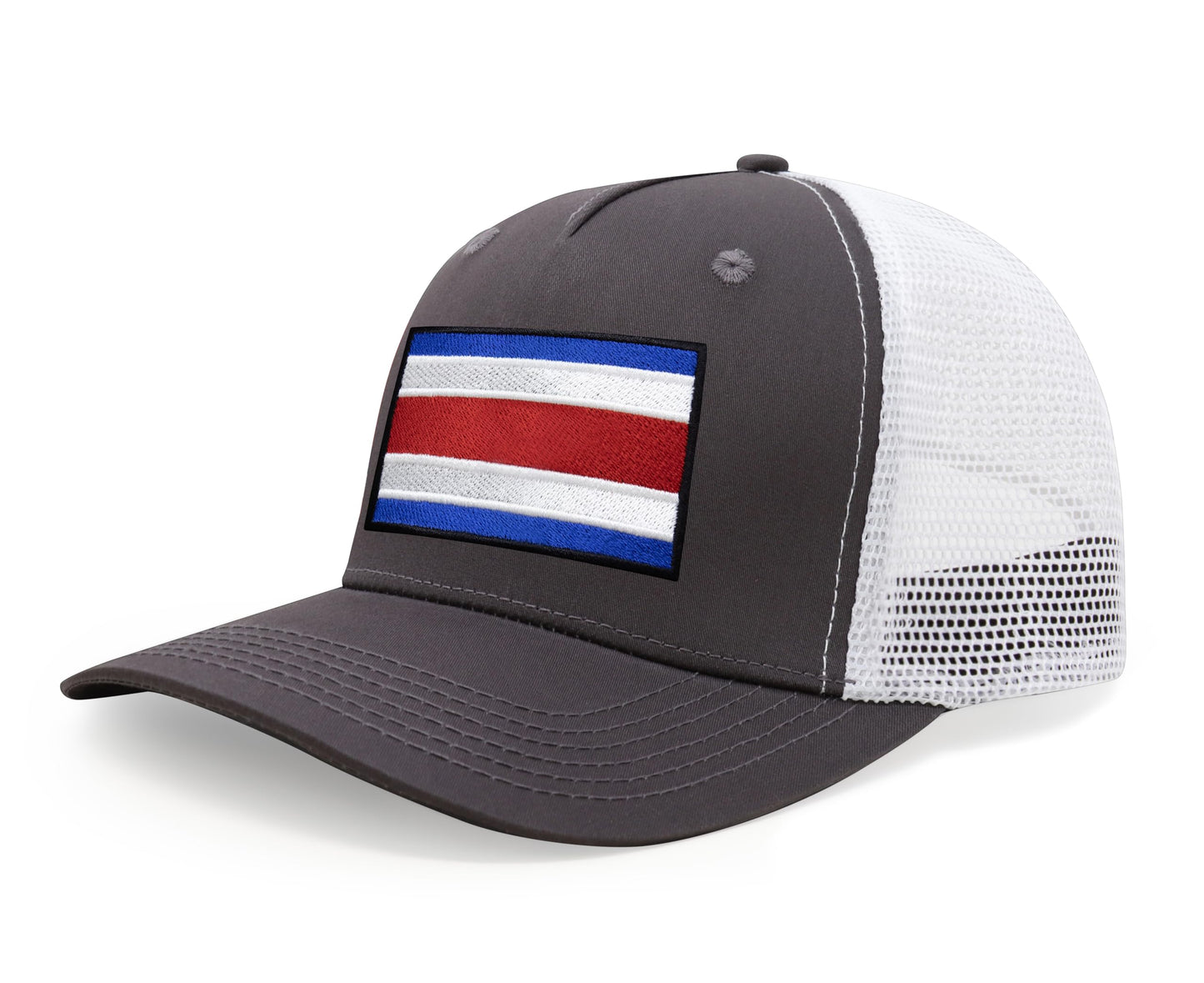International Tie Country Hat for Men and Women, Adjustable Snapback Trucker Baseball Cap with Embroidered Patch (Costa rica, Grey White) - International Tie