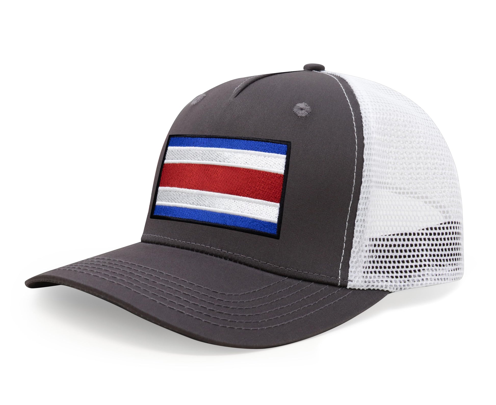 International Tie Country Hat for Men and Women, Adjustable Snapback Trucker Baseball Cap with Embroidered Patch (Costa rica, Grey White) - International Tie