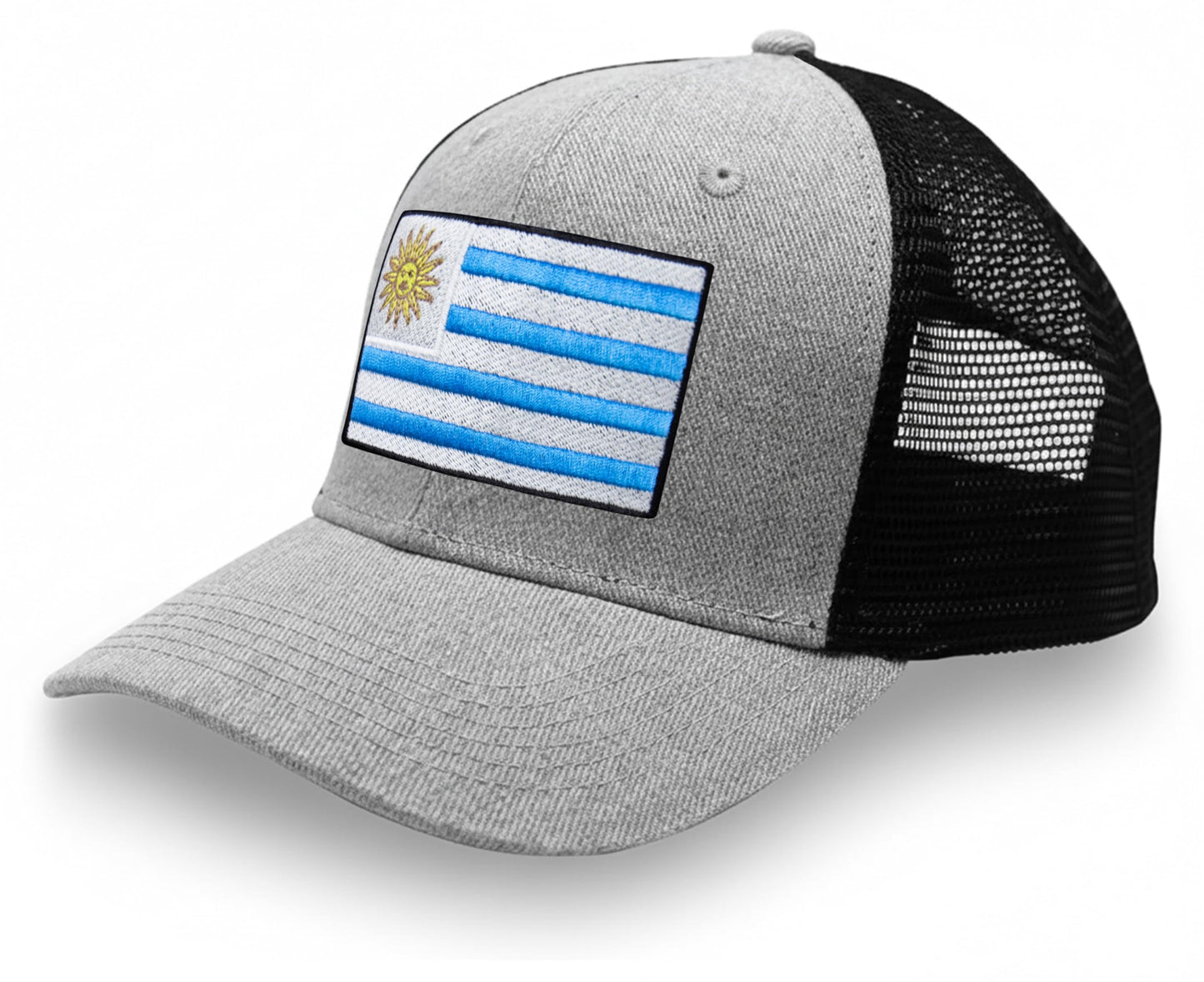International Tie Country Hat for Men and Women, Adjustable Snapback Trucker Baseball Cap with Embroidered Patch (Uruguay, Grey Black)