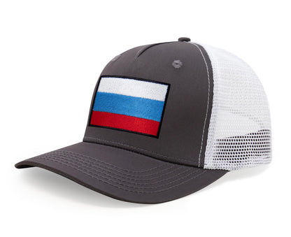 International Tie Russian Flag Hat for Men and Women - Adjustable Snapback Trucker Baseball Cap (Grey White)