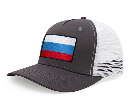 International Tie Russian Flag Hat for Men and Women - Adjustable Snapback Trucker Baseball Cap (Grey White)