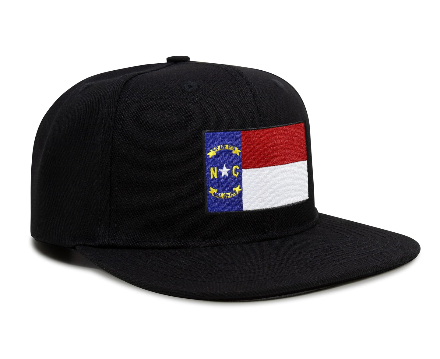 International Tie North Carolina Flag Trucker Hat for Men and Women – Snapback Baseball Cap (Black Flatbill)