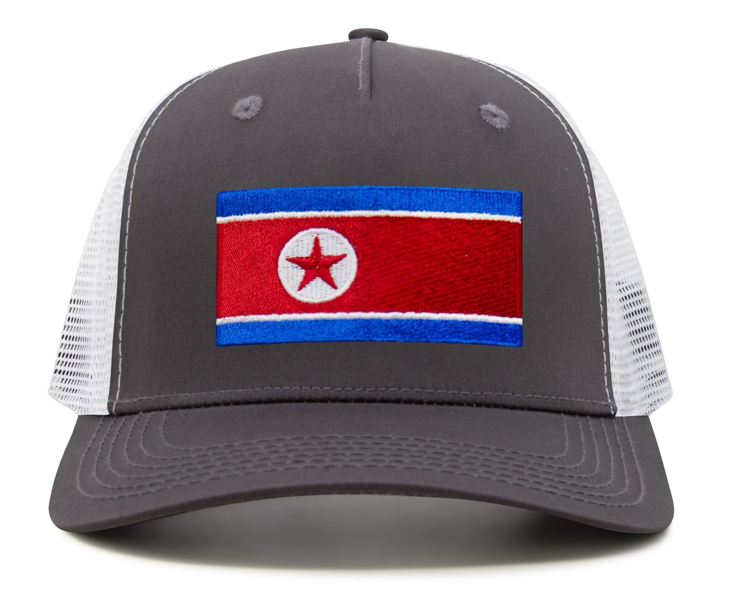 International Tie North Korea Flag Hat for Men and Women - Adjustable Snapback Trucker Baseball Cap (Grey White)