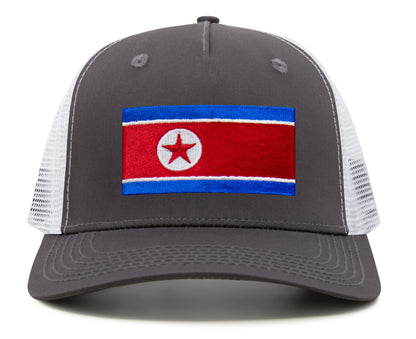 International Tie North Korea Flag Hat for Men and Women - Adjustable Snapback Trucker Baseball Cap (Grey White)