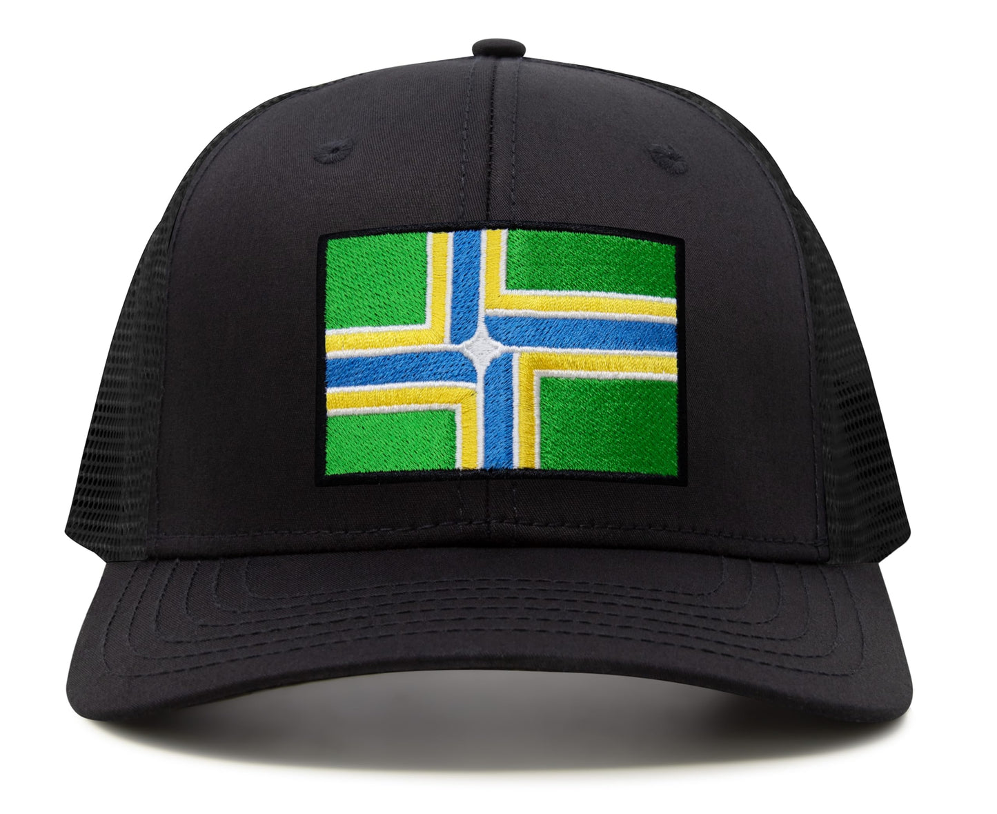 International Tie City Hat for Men and Women, Adjustable Snapback Trucker Baseball Cap with Embroidered Patch (Portland, All Black) - International Tie