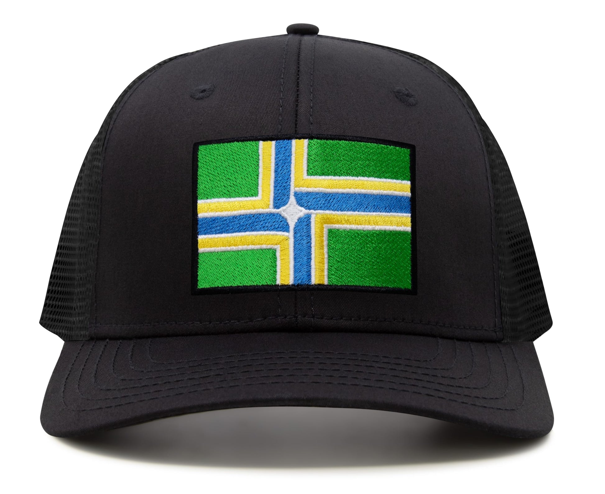 International Tie City Hat for Men and Women, Adjustable Snapback Trucker Baseball Cap with Embroidered Patch (Portland, All Black) - International Tie