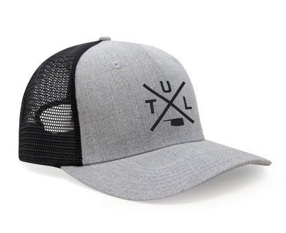 International Tie Hat for Men and Women, TUL Snapback Trucker Baseball Cap, Embroidered Cross Logo (TUL - Tulsa, Grey Black)
