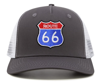 International Tie Premium Route 66 Hat for Men and Women – Mother Road Snapback Trucker Baseball Cap (Grey/White)