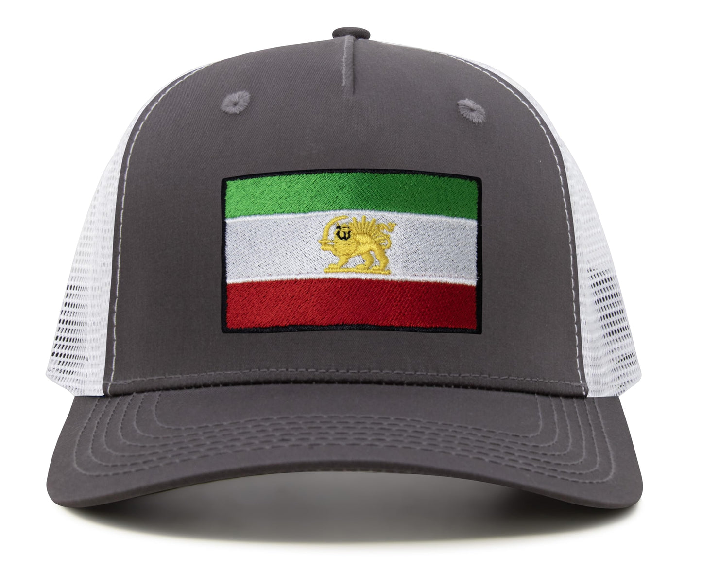 International Tie Country Flag Hat for Men and Women - Snapback Trucker Baseball Cap (Iran, Grey White)