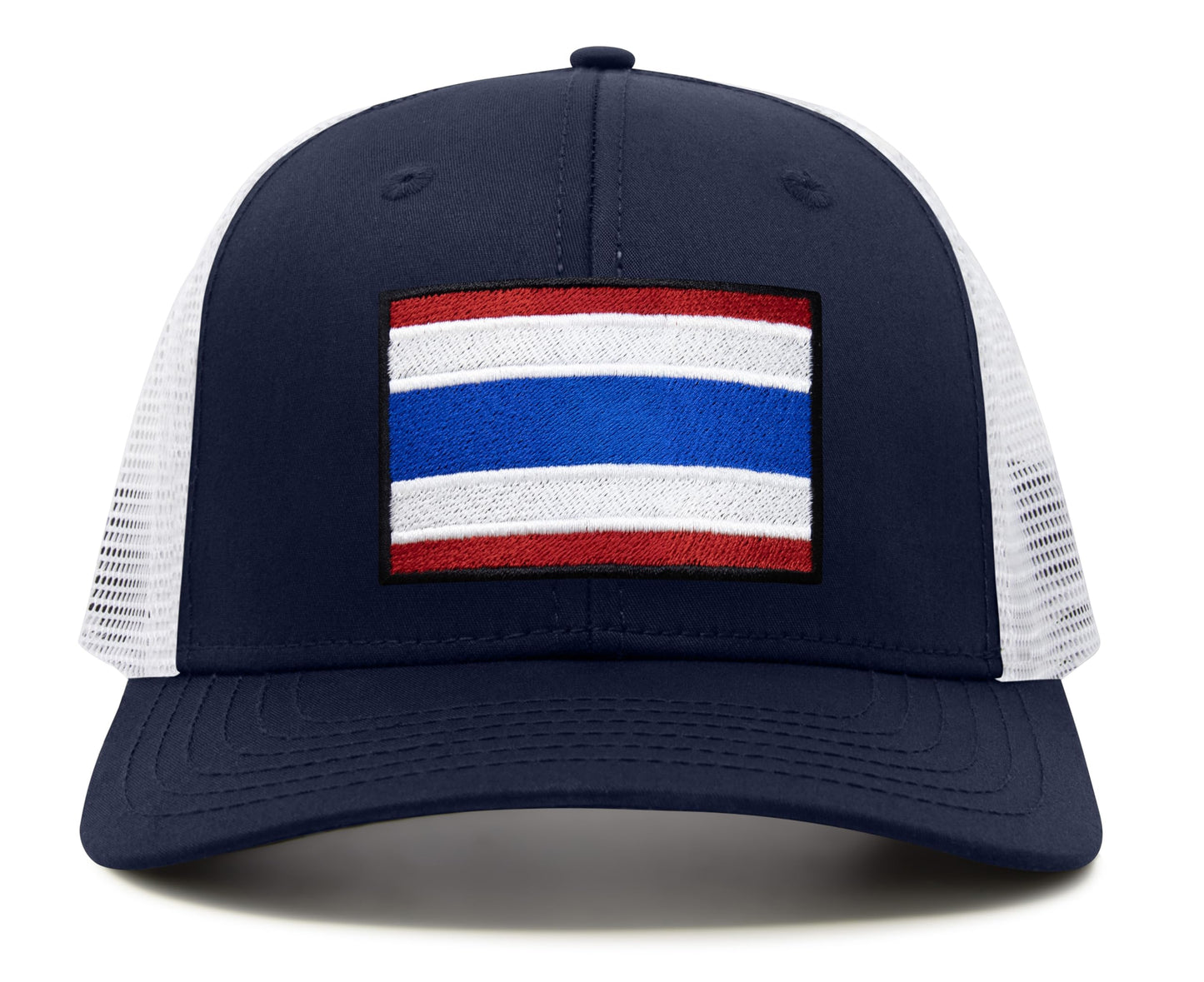 International Tie Country Hat for Men and Women, Adjustable Snapback Trucker Baseball Cap with Embroidered Patch (Thailand, Navy White) - International Tie