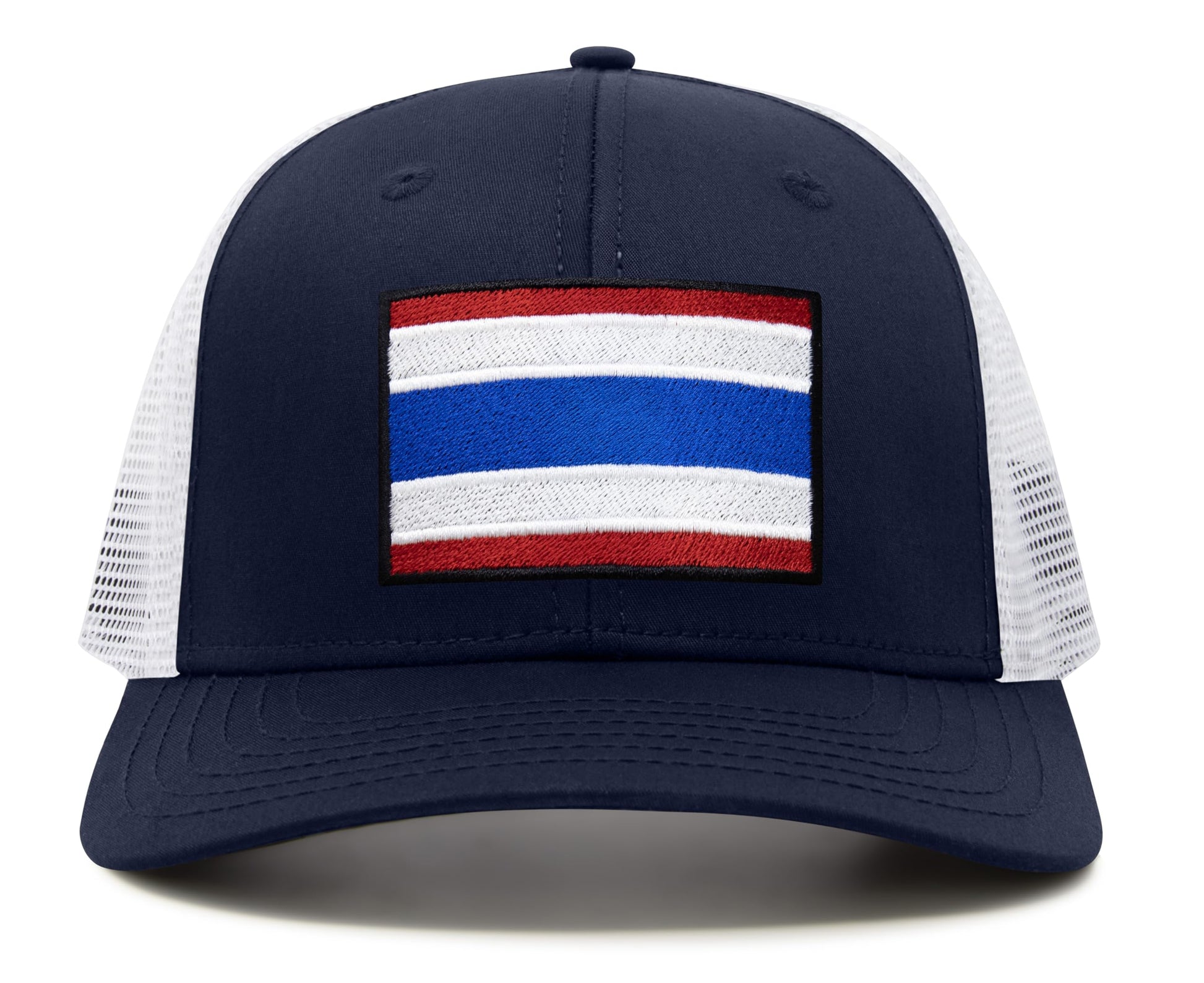 International Tie Country Hat for Men and Women, Adjustable Snapback Trucker Baseball Cap with Embroidered Patch (Thailand, Navy White) - International Tie