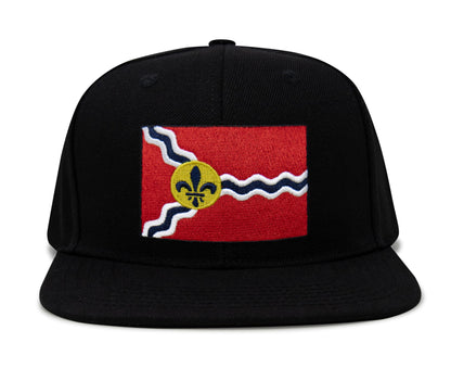 International Tie Premium St. Louis Flag Hat for Men and Women - Snapback Trucker Baseball Cap (Black Flatbill)