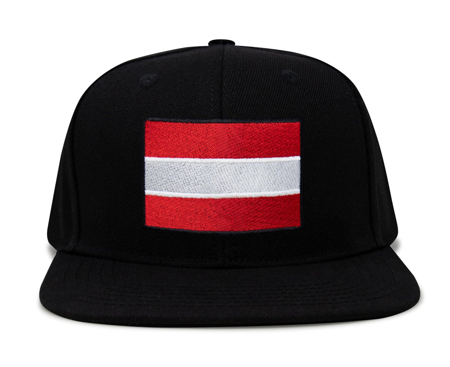 International Tie Country Hat for Men and Women, Adjustable Snapback Trucker Baseball Cap with Embroidered Patch (Austria, Black Flatbill)