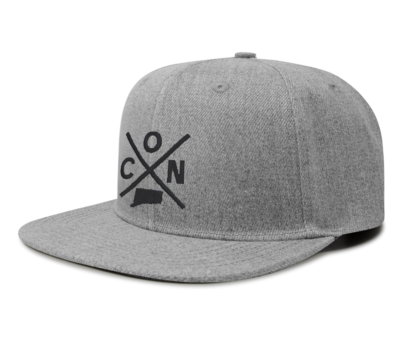 International Tie State City Hat for Men and Women, Snapback Trucker Baseball Cap with Embroidered Cross Logo (Connecticut - CON, Grey Flatbill)