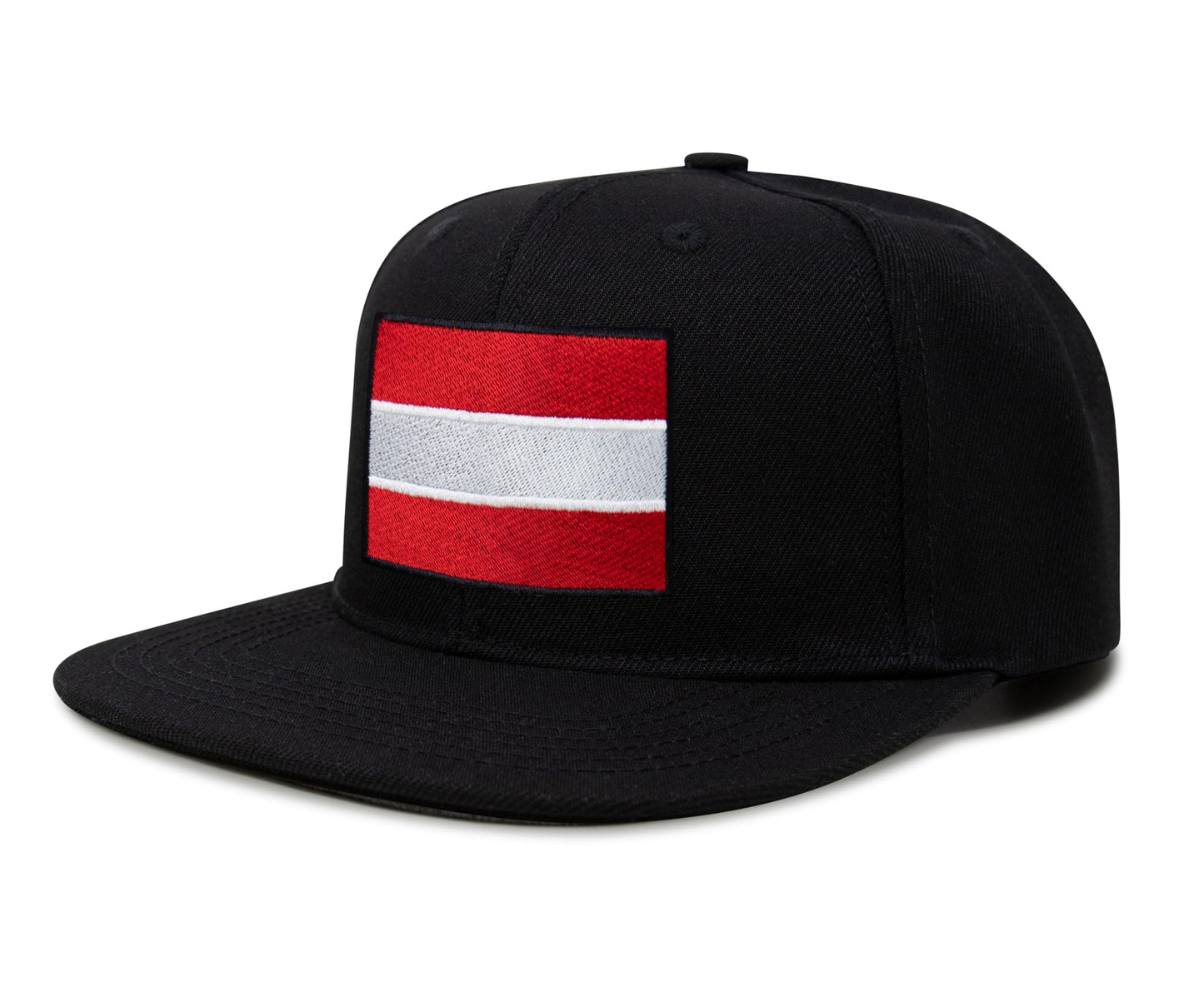 International Tie Country Hat for Men and Women, Adjustable Snapback Trucker Baseball Cap with Embroidered Patch (Austria, Black Flatbill)