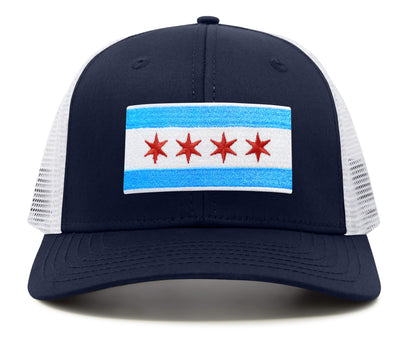 Chicago Flag Hat for Men and Women – Snapback Trucker Baseball Cap by International Tie (Navy White)
