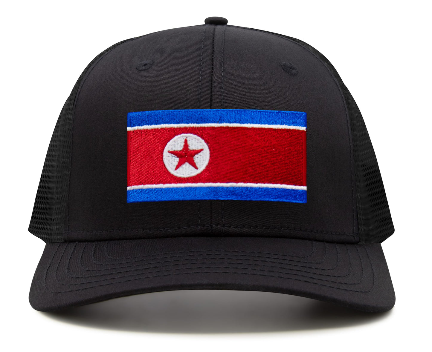 International Tie North Korea Flag Hat for Men and Women - Adjustable Snapback Trucker Baseball Cap (All Black)
