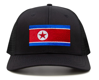 International Tie North Korea Flag Hat for Men and Women - Adjustable Snapback Trucker Baseball Cap (All Black)