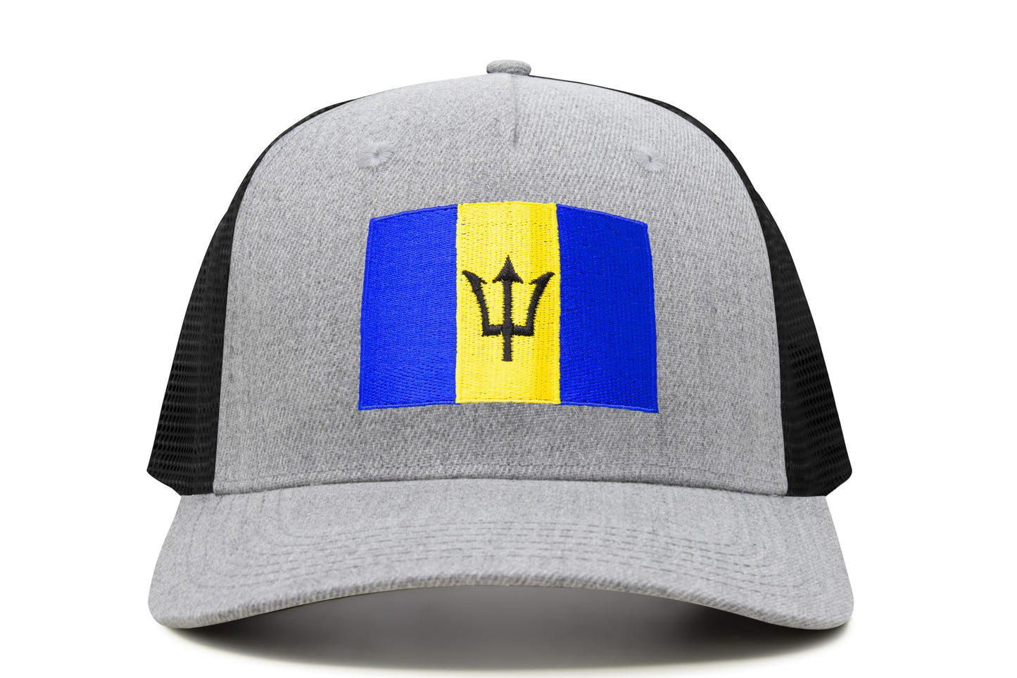 International Tie Country Hat for Men and Women, Adjustable Snapback Trucker Baseball Cap with Embroidered Patch (Barbados, Grey Black) - International Tie