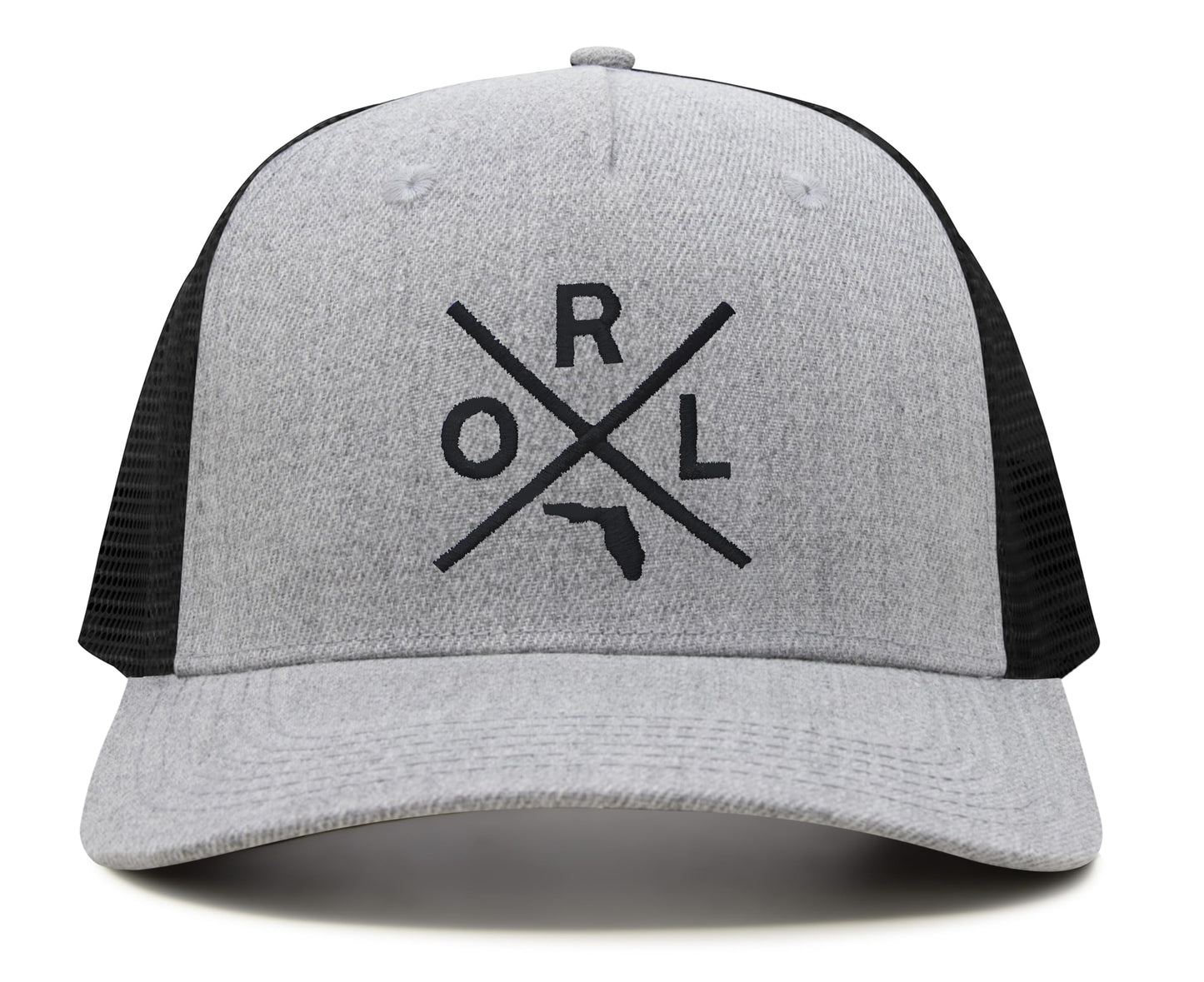 International Tie Hat for Men and Women, Snapback Trucker Baseball Cap, Embroidered Cross Logo (ORL - Orlando, Grey Black)