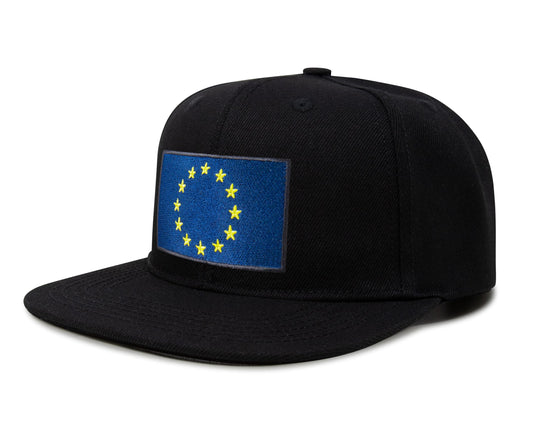 European Flag Hat for Men and Women - EU Trucker Snapback Baseball Cap by International Tie (Black Flatbill)