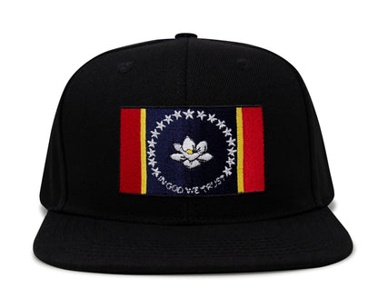 International Tie Mississippi Flag Hat for Men and Women – Snapback Trucker Baseball Cap (Black Flatbill)