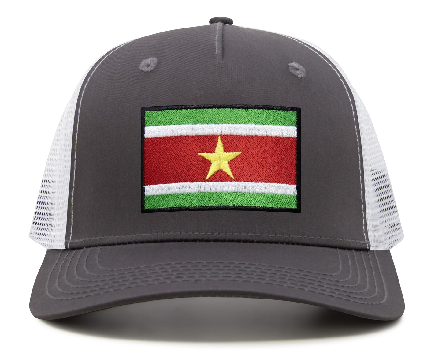 International Tie Country Hat for Men and Women, Adjustable Snapback Trucker Baseball Cap with Embroidered Patch (Suriname, Grey White) - International Tie