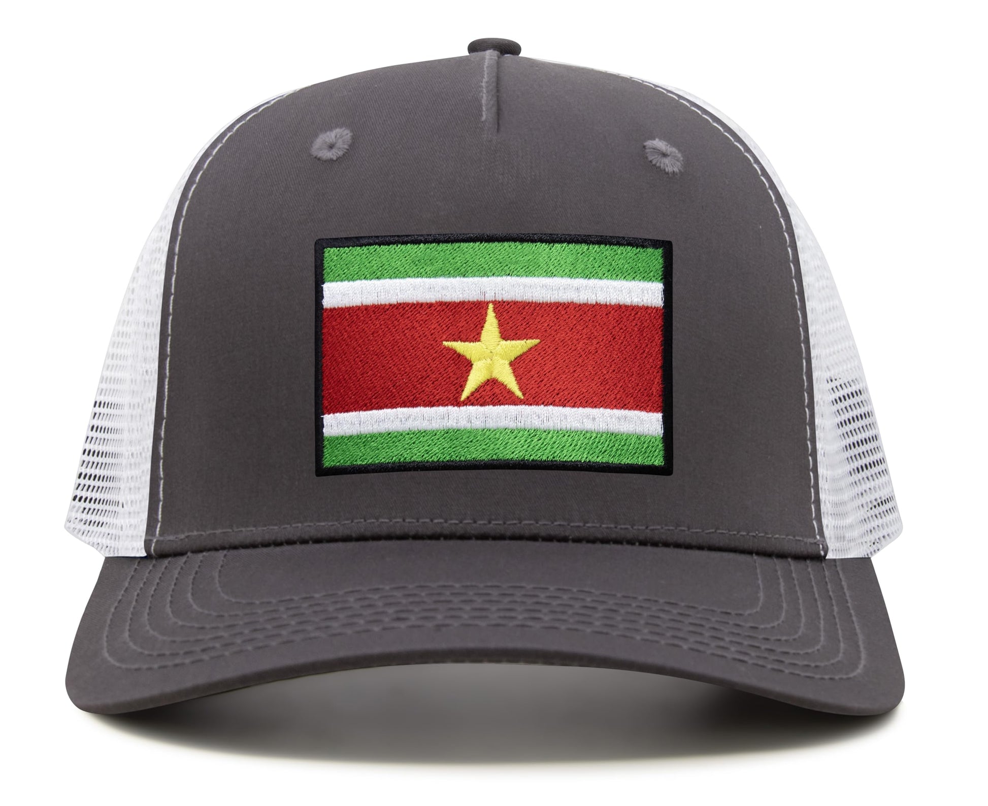 International Tie Country Hat for Men and Women, Adjustable Snapback Trucker Baseball Cap with Embroidered Patch (Suriname, Grey White) - International Tie