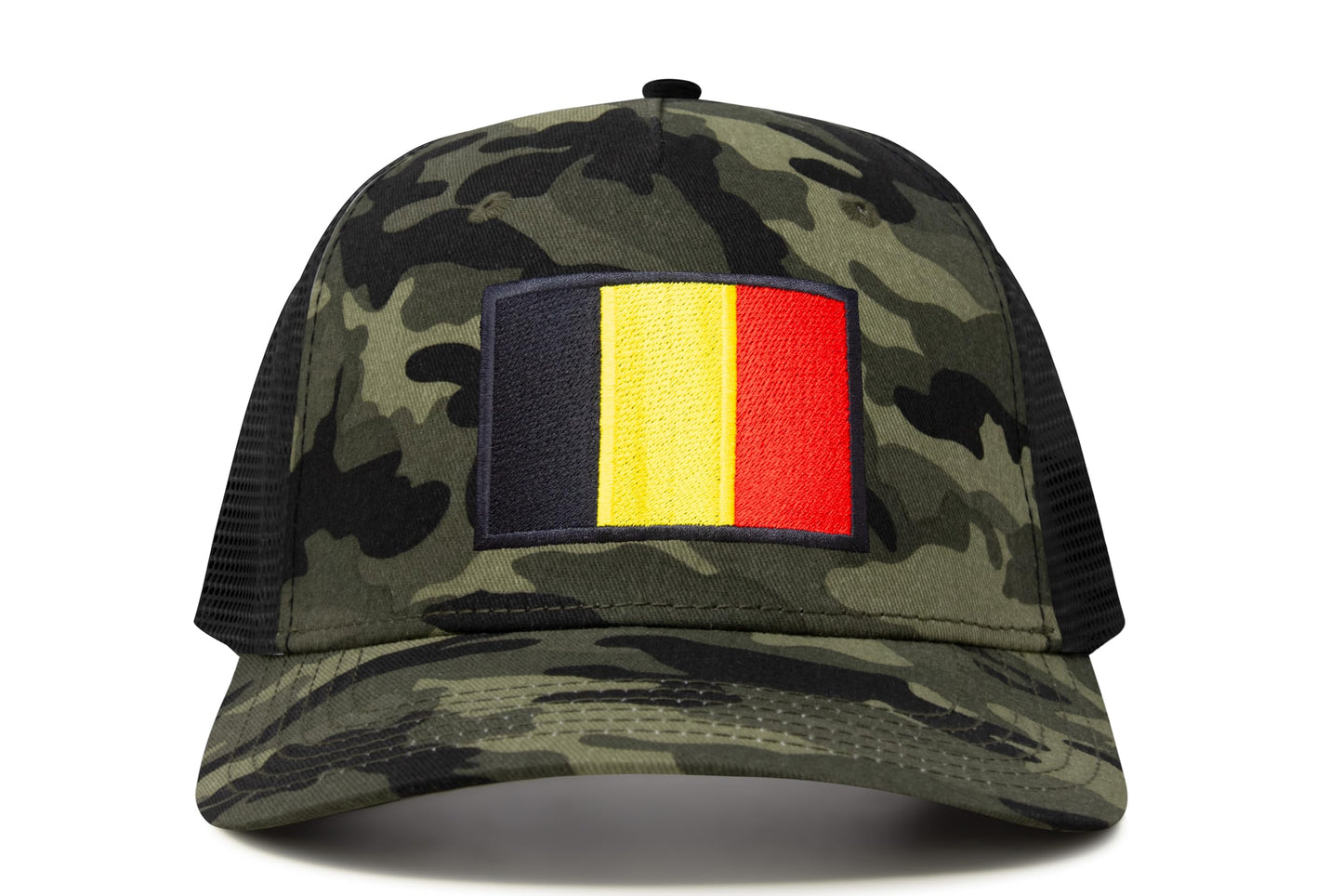 International Tie Country Hat for Men and Women, Adjustable Snapback Trucker Baseball Cap with Embroidered Patch (Belgium, Camouflage) - International Tie