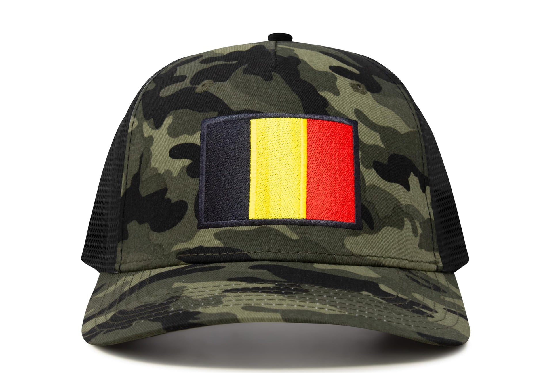 International Tie Country Hat for Men and Women, Adjustable Snapback Trucker Baseball Cap with Embroidered Patch (Belgium, Camouflage) - International Tie
