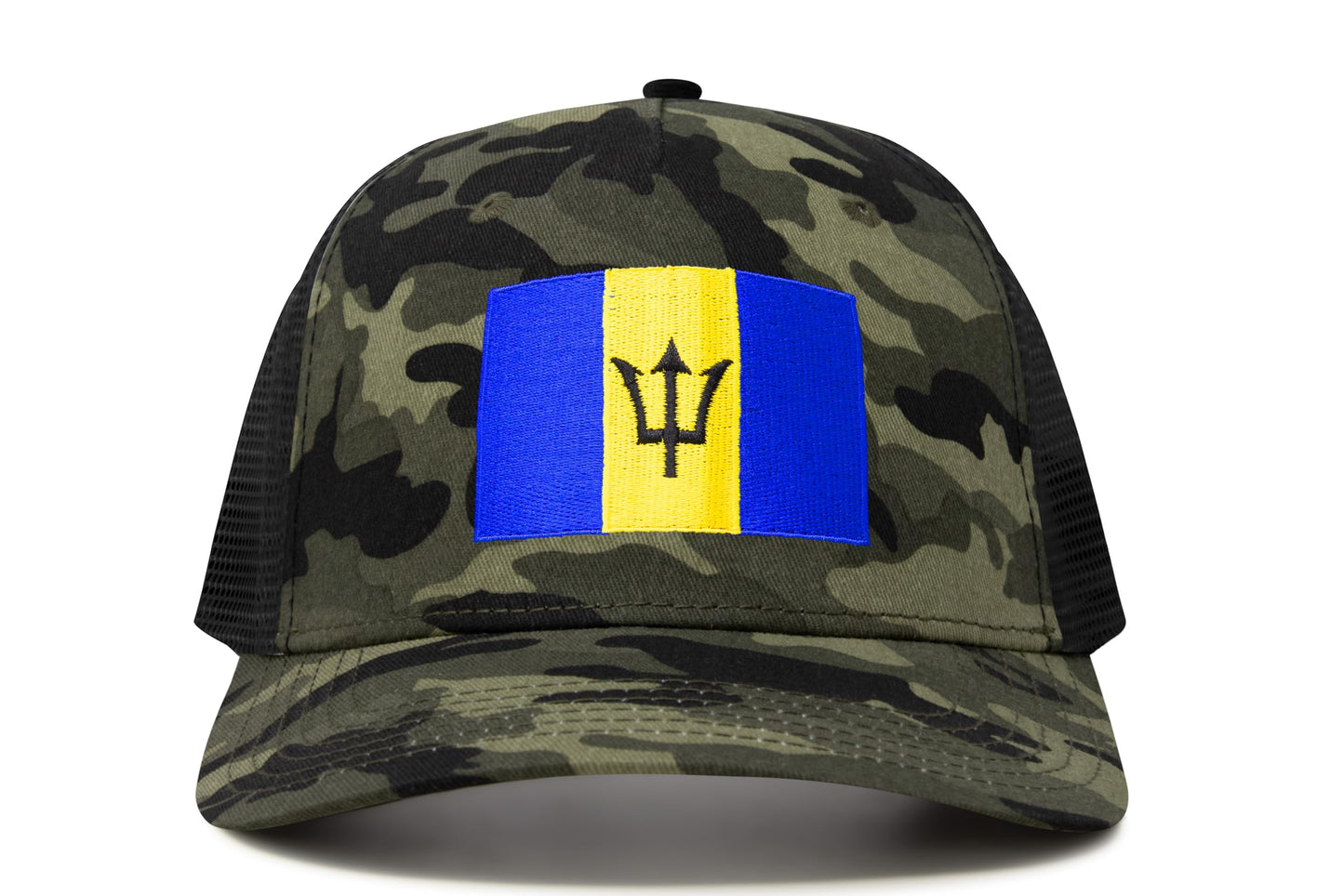 International Tie Country Hat for Men and Women, Adjustable Snapback Trucker Baseball Cap with Embroidered Patch (Barbados, Camouflage) - International Tie