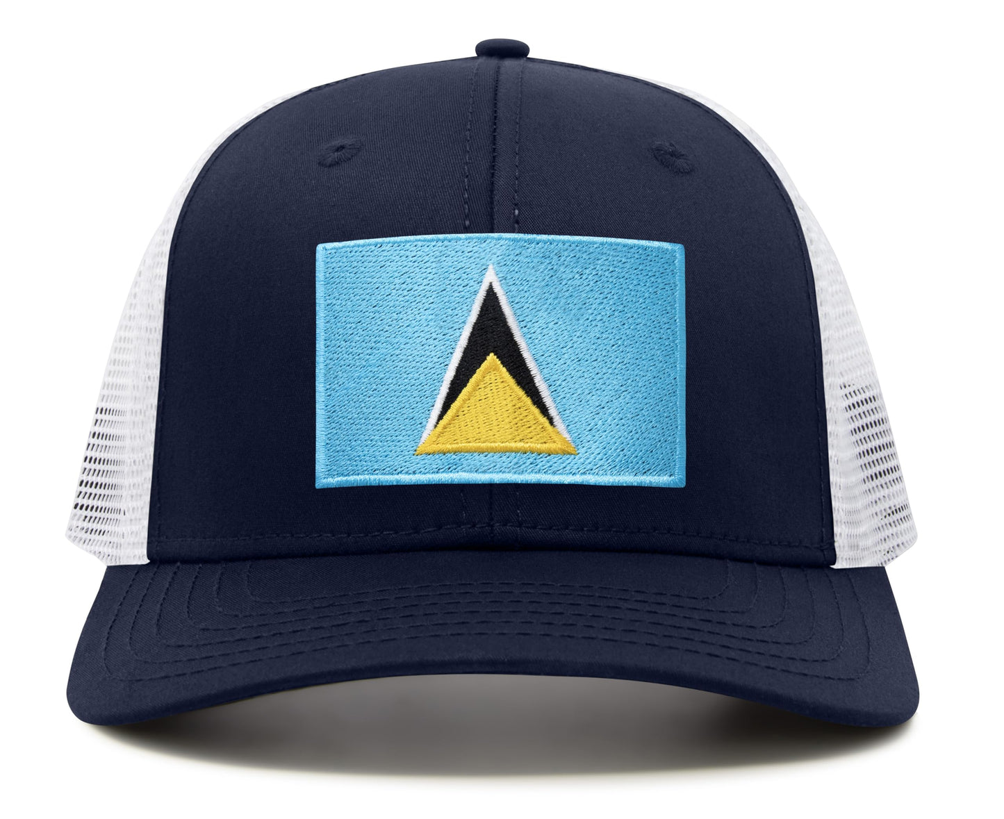 International Tie Country Hat for Men and Women, Adjustable Snapback Trucker Baseball Cap with Embroidered Patch (Saint Luca, Navy White) - International Tie