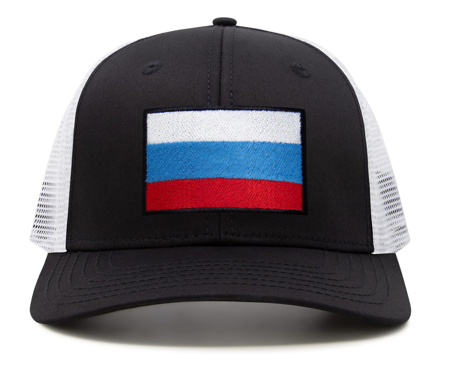 International Tie Russian Flag Hat for Men and Women - Adjustable Snapback Trucker Baseball Cap (Black White)