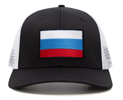 International Tie Russian Flag Hat for Men and Women - Adjustable Snapback Trucker Baseball Cap (Black White)