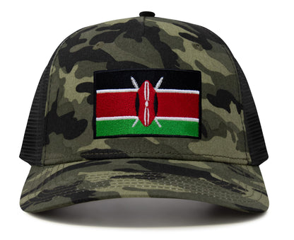 International Tie Kenya Flag Hat for Men and Women - Adjustable Snapback Trucker Baseball Cap (Camouflage)
