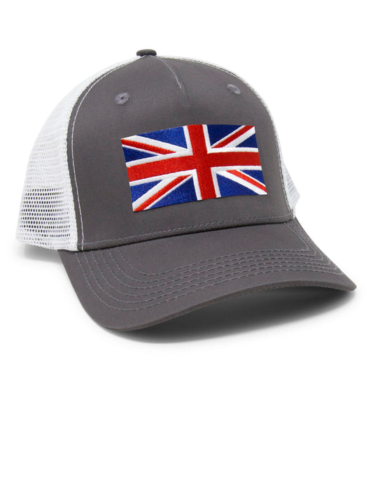 England Britain Flag Trucker Baseball Snapback Hat (Grey White) - International Tie
