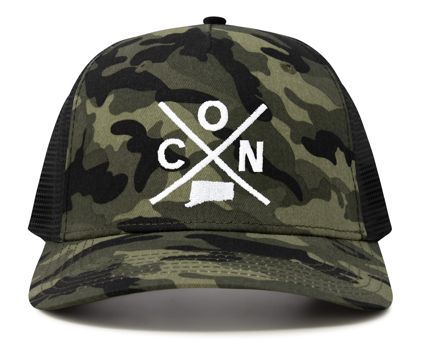 International Tie State City Hat for Men and Women, Snapback Trucker Baseball Cap with Embroidered Cross Logo (Connecticut - CON, Camouflage) - International Tie
