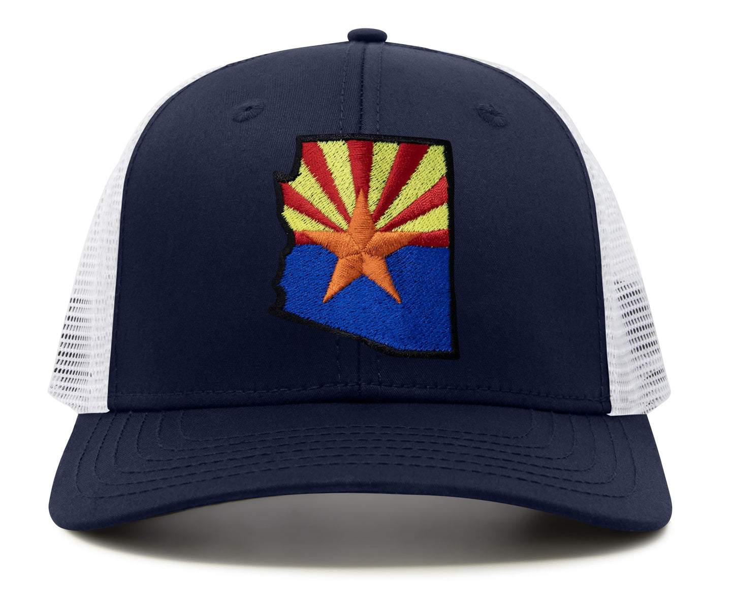 International Tie Stateline Flag Hat for Men and Women - Snapback Trucker Baseball Cap (Arizona, Navy White)