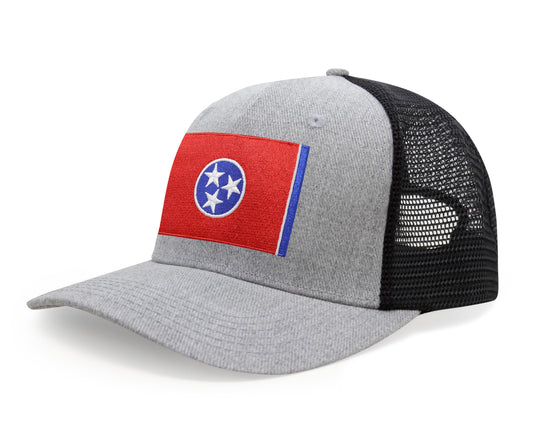 International Tie Premium Tennessee Flag Patch Hat for Men and Women - Snapback Trucker Baseball Cap (Grey Black)