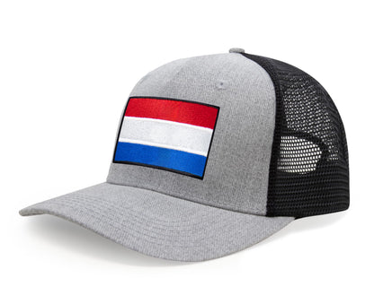 International Tie Netherlands Flag Hat for Men and Women - Adjustable Snapback Trucker Baseball Cap (Grey Black)