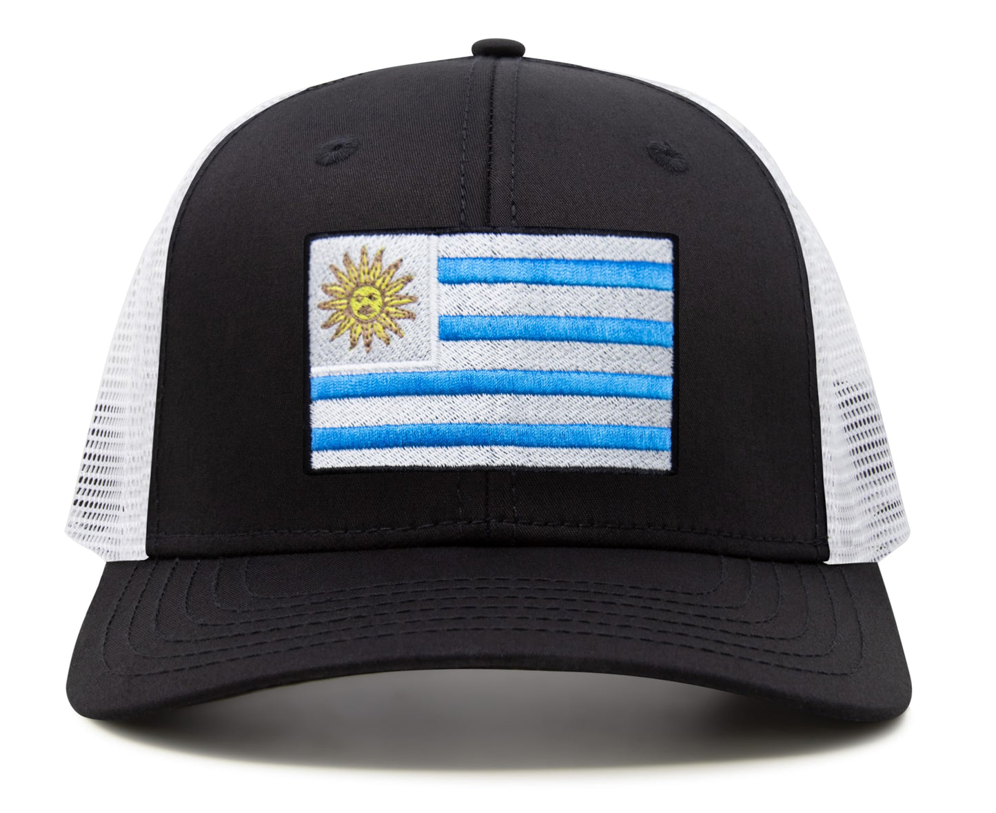 International Tie Country Hat for Men and Women, Adjustable Snapback Trucker Baseball Cap with Embroidered Patch (Uruguay, Black White)