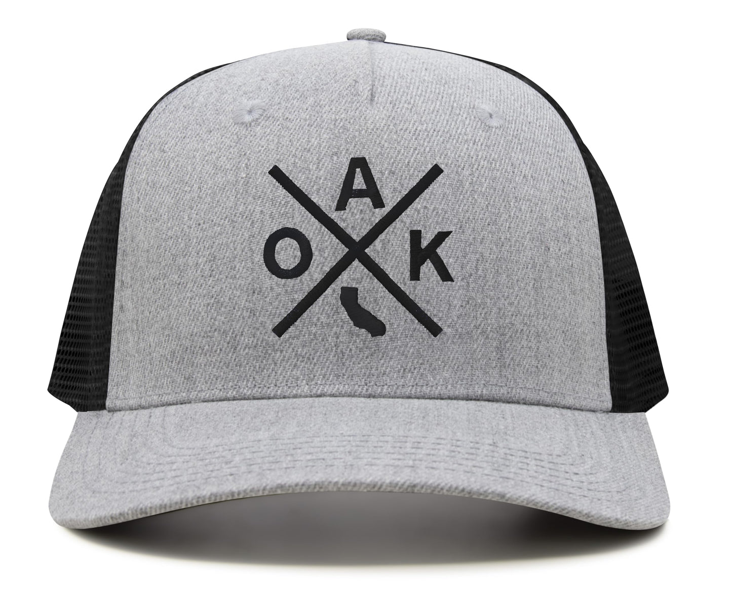 International Tie Hat for Men and Women, Adjustable Snapback Trucker Baseball Cap, Embroidered Cross Logo (OAK - Oakland, Grey Black)