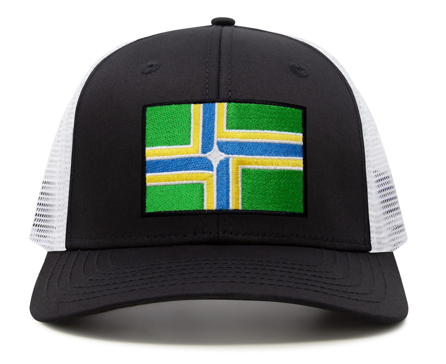 International Tie City Hat for Men and Women, Adjustable Snapback Trucker Baseball Cap with Embroidered Patch (Portland, Black White) - International Tie