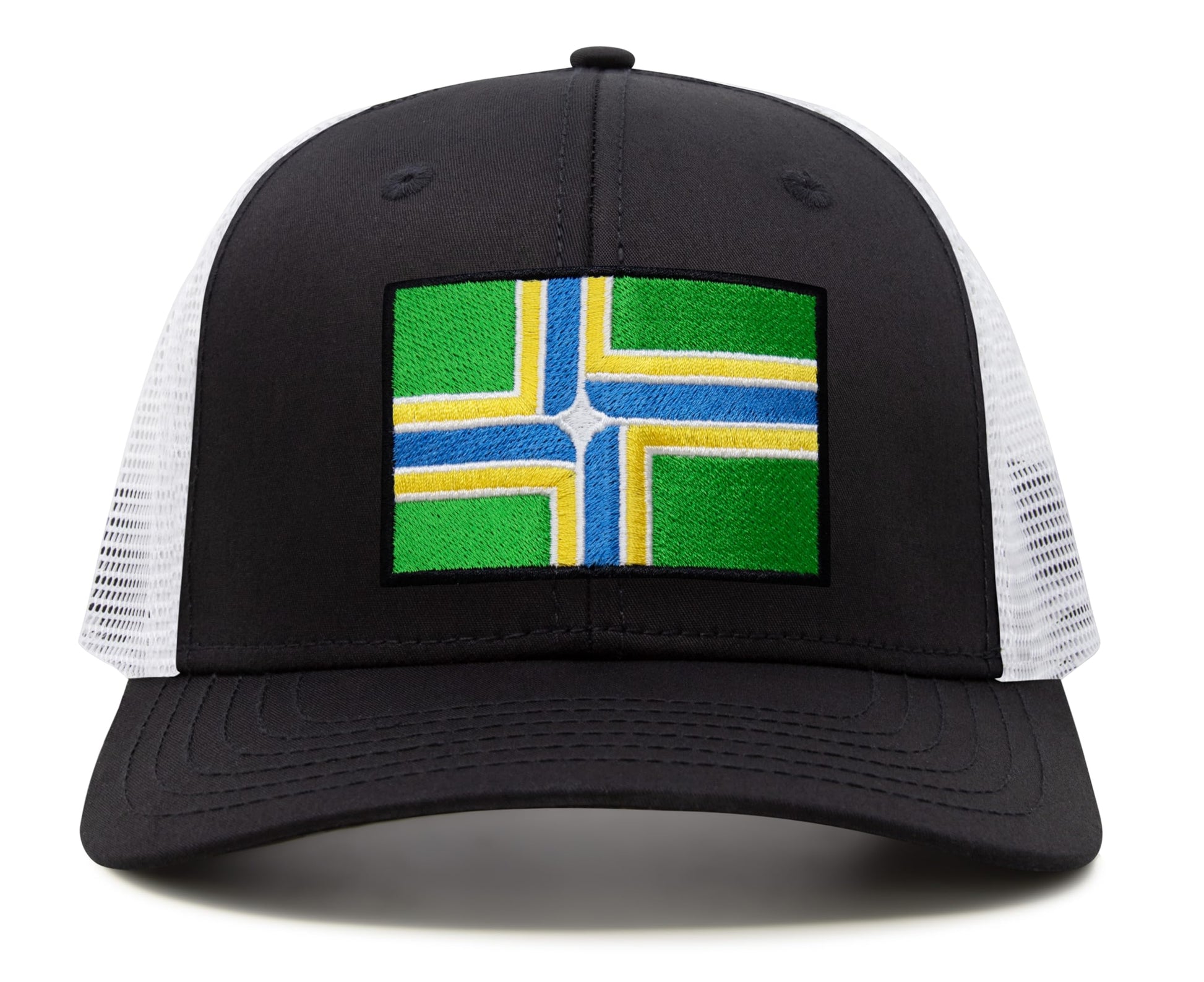 International Tie City Hat for Men and Women, Adjustable Snapback Trucker Baseball Cap with Embroidered Patch (Portland, Black White) - International Tie
